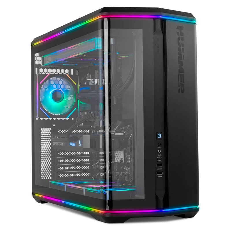 NOX Xtreme Products Hummer Anvil ATX|M-ATX|ITX PC Case, Curved Front and Side Tempered Glass, 5 ARGB PWM Fans Included (Space for 8), LED Strips, USB Type-C, Black - Image 1