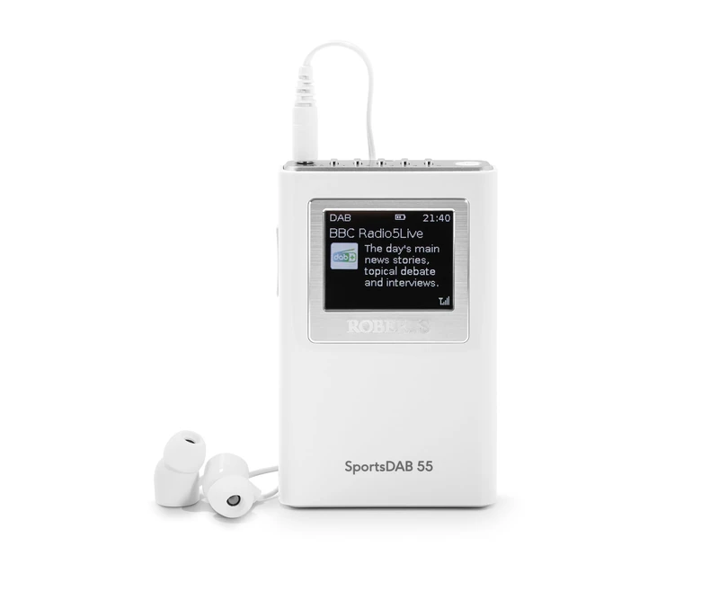 Roberts SPORTSDAB55 FM/DAB/DAB+ Personal Digital Radio with Earphones and Colour Display, White