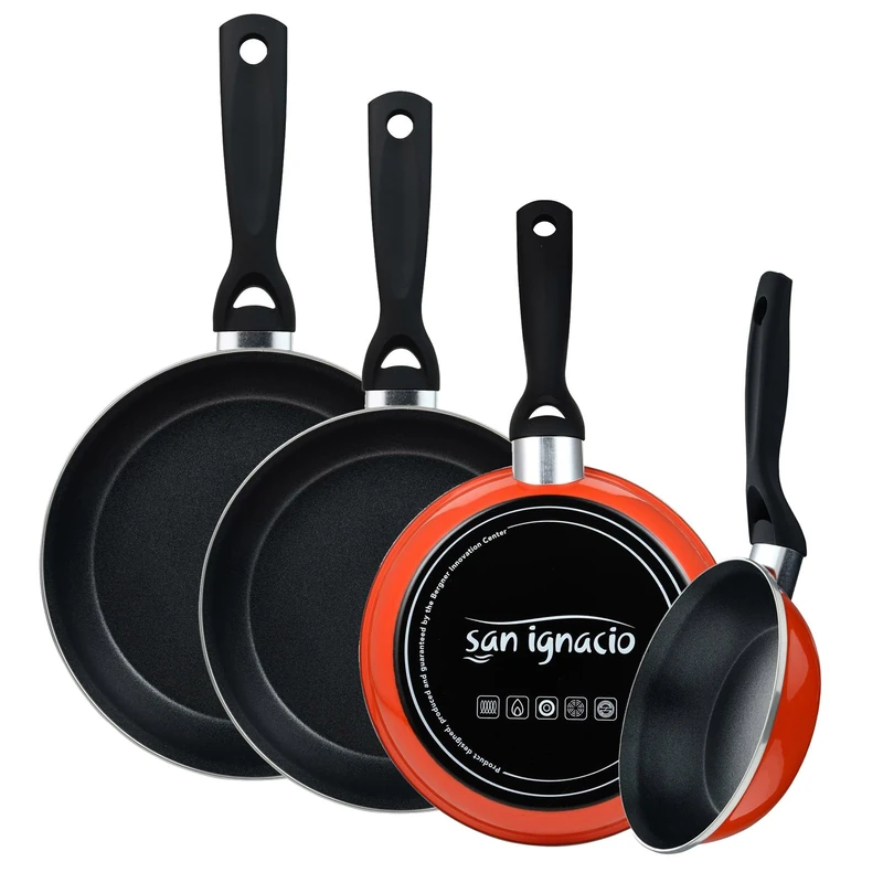 Expert Valencia Frying Pan Set: Set of 4 Frying Pans Ø18Ø20Ø24Ø28cm in Carbon Steel Orange Color Non-Stick and Resistant Expert Valencia San Ignacio - Image 1