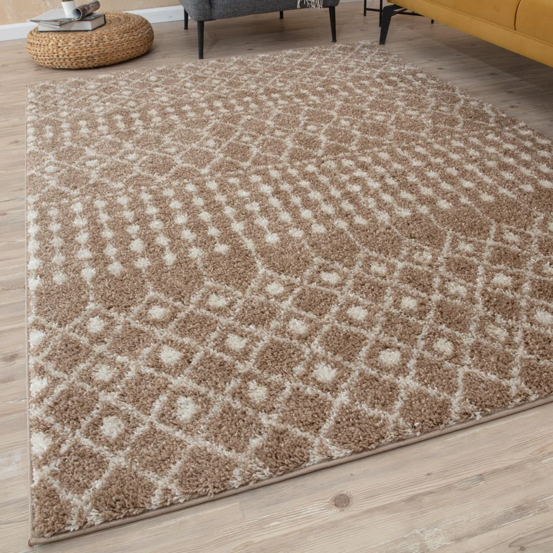 THE RUGS Modern Moroccan Design Living Room and Bedroom Rugs, Non-Shedding & Easy Care (Moroccan Beige/Ivory, 240x340 cm)