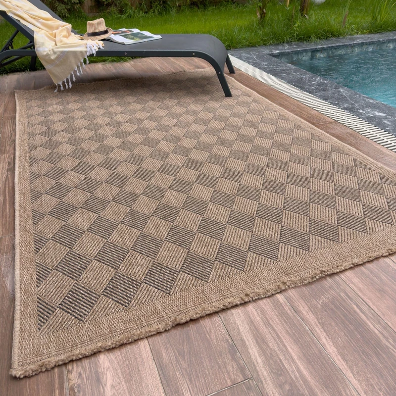 THE RUGS Nature Collection Outdoor Rug – Indoor/Outdoor Tona Border Area Rug for Patio, Deck, Garden, Kitchen, Bathroom or Living Room (Diamond-Dark Grey, 240 x 340 cm)