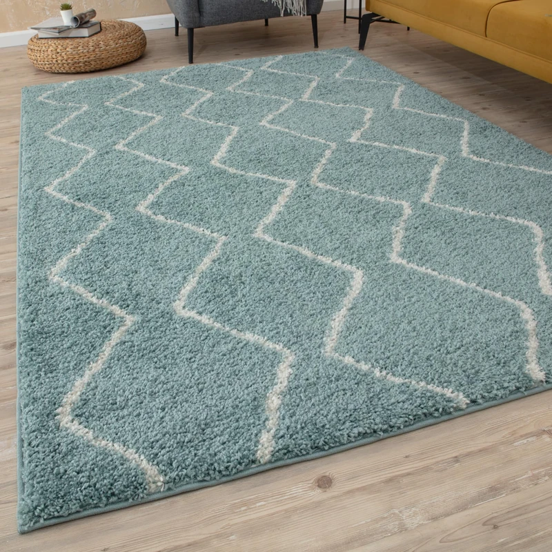 THE RUGS Modern Moroccan Design Living Room and Bedroom Rugs, Non-Shedding & Easy Care (Boho Duck Egg Blue/Ivory, 240x340 cm)