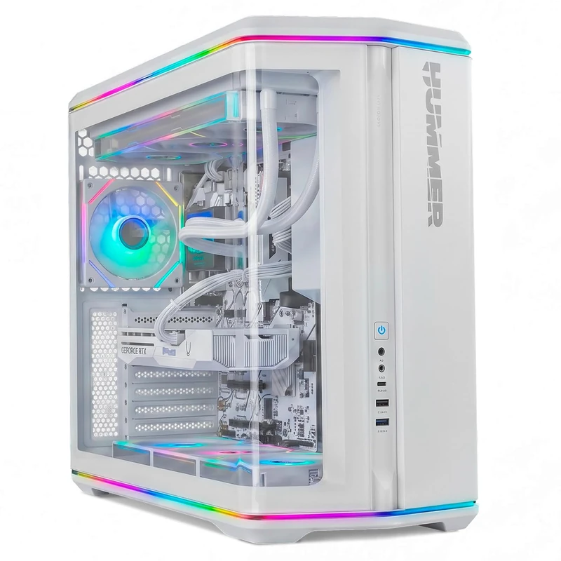 NOX Xtreme Products Hummer Anvil - PC Case ATX|M-ATX|ITX, Front & Side Made of Curved Tempered Glass, 5 ARGB PWM Fans Included (Space for 8), LED Strip, USB Type-C, White - Image 1
