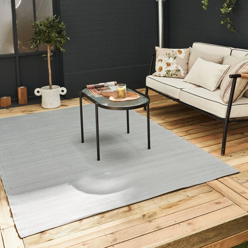 THE RUGS Urban Collection Outdoor Rug - Easy to Clean, Waterproof Plastic Outdoor Rugs for Garden, Patio, Balcony, Camping - Contemporary Plastic Straw Rug - Mono Grey, 240x340cm
