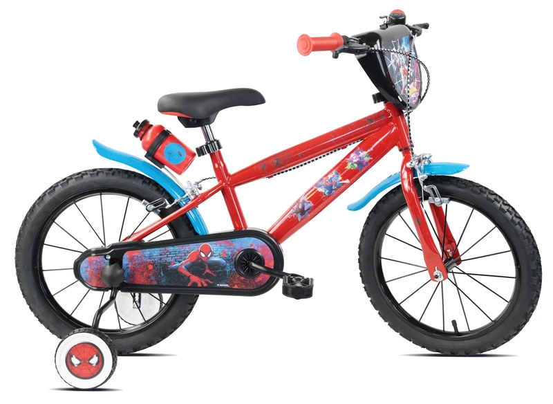 Marvel Spider-Man Kids Bike, 16 Inch Wheels, Steel Frame, with Training Wheels, for Ages 5 to 8 Years - Image 1