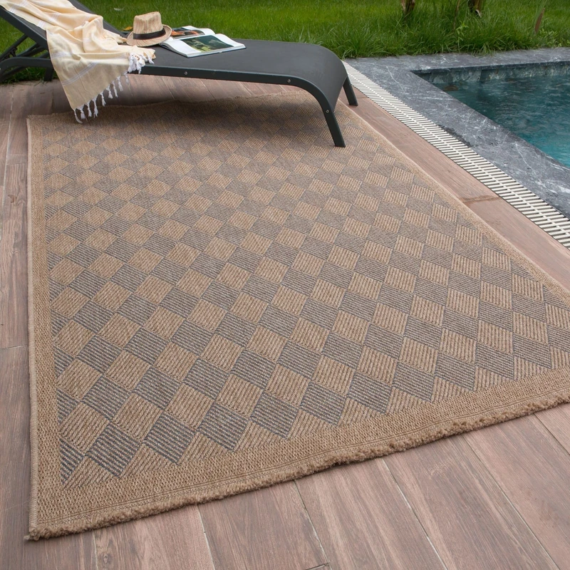 THE RUGS Nature Collection Outdoor Rug – Indoor/Outdoor Tona Border Area Rug for Patio, Deck, Garden, Kitchen, Bathroom or Living Room (Diamond-Blue, 240 x 340 cm)