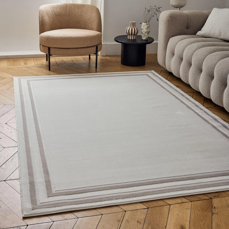 THE RUGS Carmel Modern Area Rug - Stain-Resistant, Non-Shedding, Durable Rugs for Living Room and Bedroom [ Bordered Beige, 120x170 cm ]