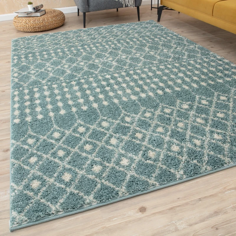 THE RUGS Modern Moroccan Design Living Room and Bedroom Rugs, Non-Shedding & Easy Care (Moroccan Duck Egg Blue/Ivory, 240x340 cm)