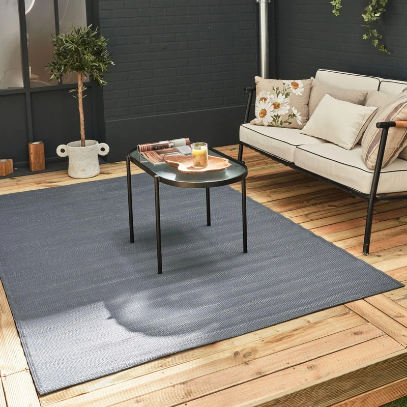 THE RUGS Urban Collection Outdoor Rug - Easy to Clean, Waterproof Plastic Outdoor Rugs for Garden, Patio, Balcony, Camping - Contemporary Plastic Straw Rug - Mono Anthracite, 240x340cm