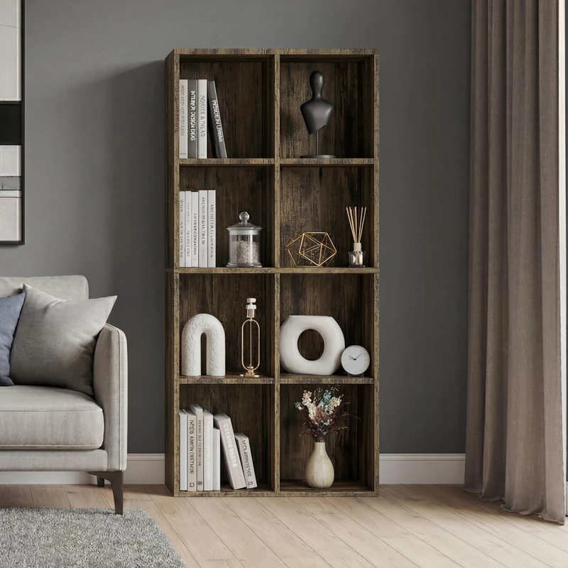 Vida Designs 8 Cube Storage Unit, Dark Wood, Wooden Shelving Display Storage Unit Office Living Room Furniture
