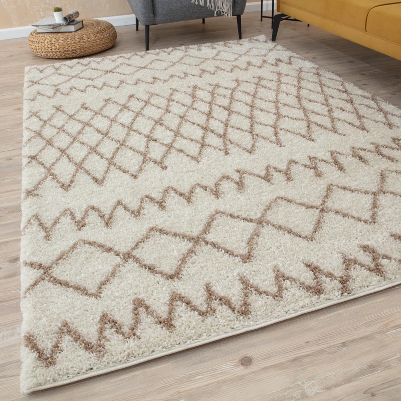 THE RUGS Modern Moroccan Design Living Room and Bedroom Rugs, Non-Shedding & Easy Care (Tangier Ivory/Beige, 240x340 cm)