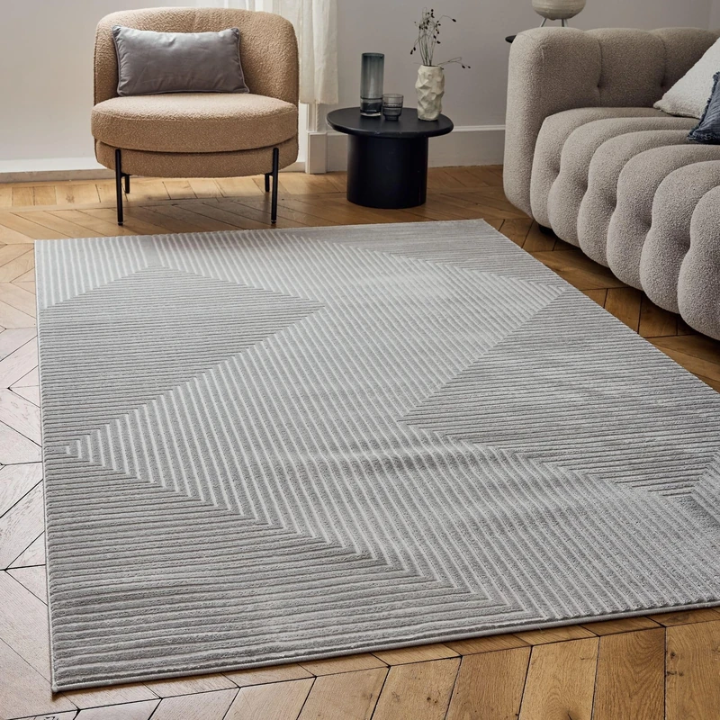 THE RUGS Carmel Modern Area Rug - Stain-Resistant, Non-Shedding, Durable Rugs for Living Room and Bedroom [ Symmetric Grey, 240x340 cm ]