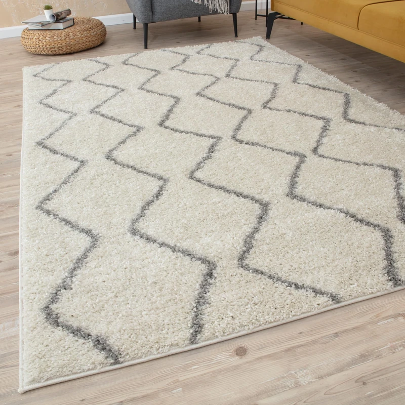 THE RUGS Modern Moroccan Design Living Room and Bedroom Rugs, Non-Shedding & Easy Care (Boho Ivory/Grey, 240x340 cm)