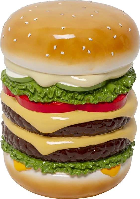 Kare Design stool Burger, multicoloured, diameter 36 cm, burger motif, 110 kg load capacity, round, stool, decorative object, living room