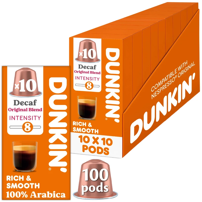 DUNKIN' Decaf Nespresso Compatible Coffee Pods - Rich & Intense 100 Pods