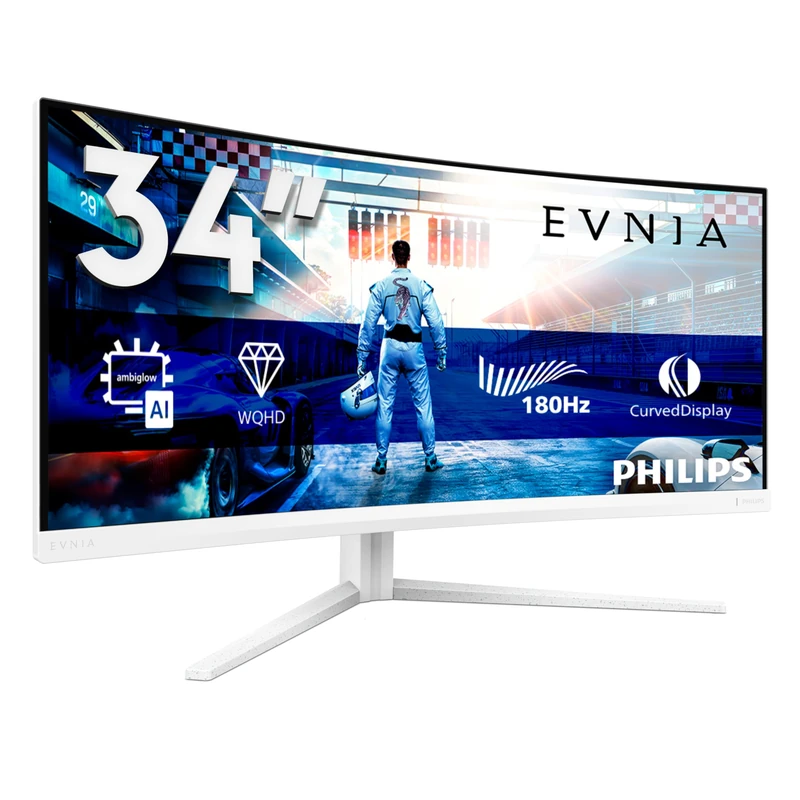 Philips 34M2C5691QA 34 inch UW-QHD Monitor Curved, 200Hz, Fast VA Panel, 1ms GtG, Adaptive Sync, HDR10, FreeSync Premium, Height Adjustment, Speakers, (3440x1440 HDMI 2x 2.0 DP 1x 1.4 USB Hub) White