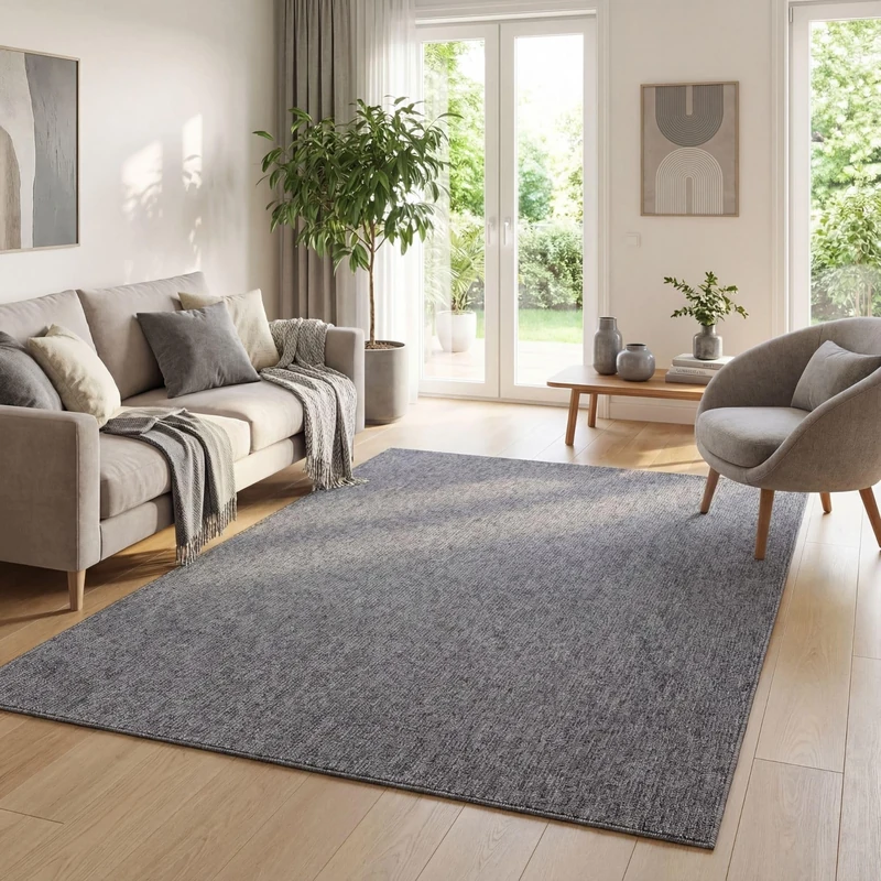 THE RUGS Low Pile Area Rugs – Modern Indoor Rugs for Living Room, Bedroom, Dining Room, Entryway – Non-Shedding (Grey, 240x340 cm)