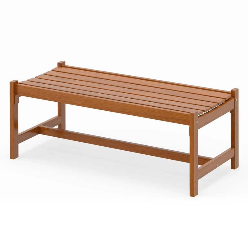 RELAX4LIFE 2-Seater Wooden Outdoor Bench, Solid Wood Patio Loveseat with Slatted Seat, Outdoor Indoor Furniture Leisure Seating Furniture for Backyard Park Porch Balcony Deck Hallway (1)