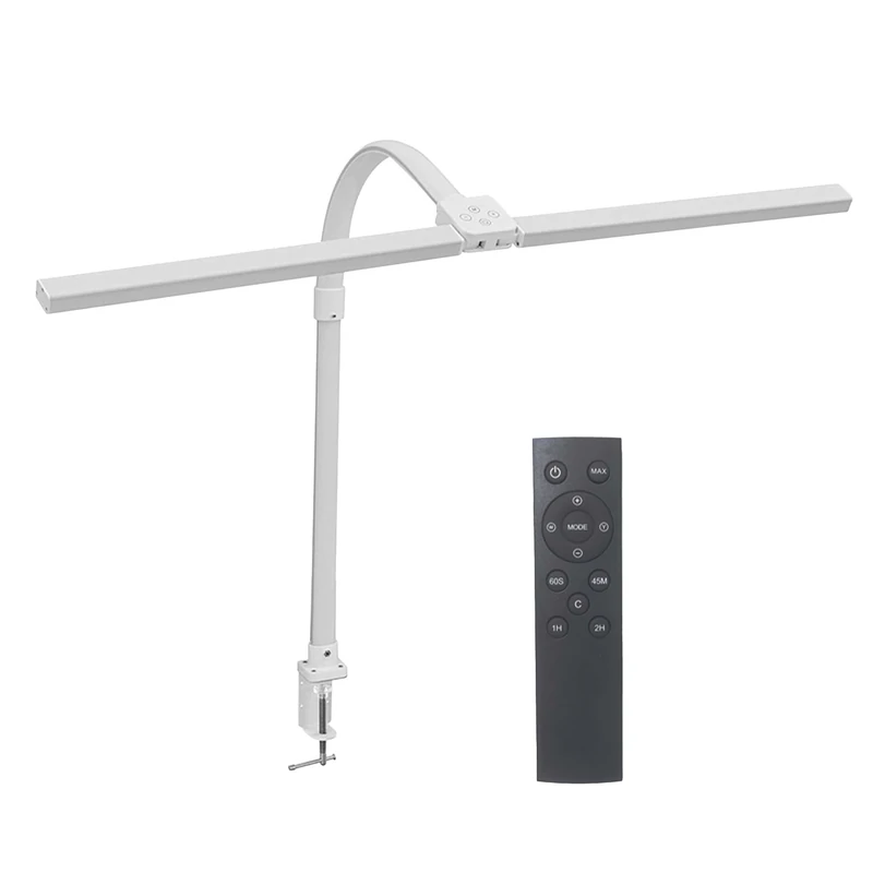 Relaxdays Desk Lamp, Remote Control & Touch, LED Double Head Lamp, 80 cm Wide, Clamp Light, Gooseneck, White - Image 1