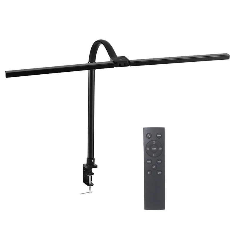 Relaxdays Desk Lamp, Remote Control & Touch, LED Double Head Lamp, 80 cm Wide, Clamp Light, Gooseneck, Black - Image 1