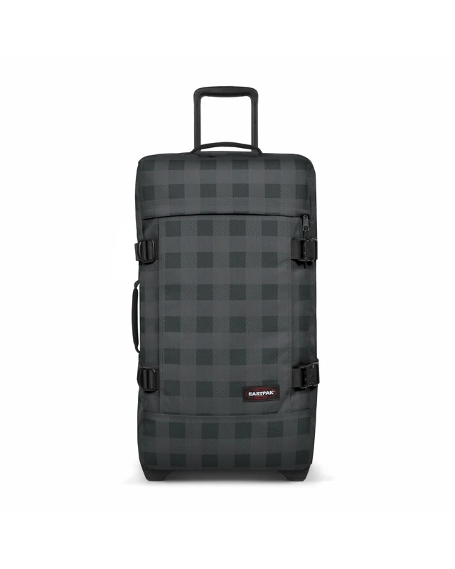 Eastpak Tranverz M Medium Suitcase 78L (67 x 35.5 x 30 cm), Durable Rolling Luggage, Lightweight Travel Bag with Double Compartments, Telescopic Handle & TSA Lock - Checker Grey
