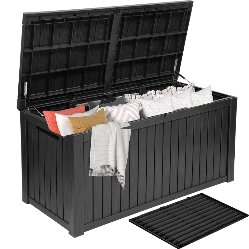 DWVO 680L Extra-Large Patio Garden Storage Box, Waterproof Resin Deck Box with Removable Divider, Outdoor Storage for Garden Furniture, Tools & Pool Accessories,Black - Image 1