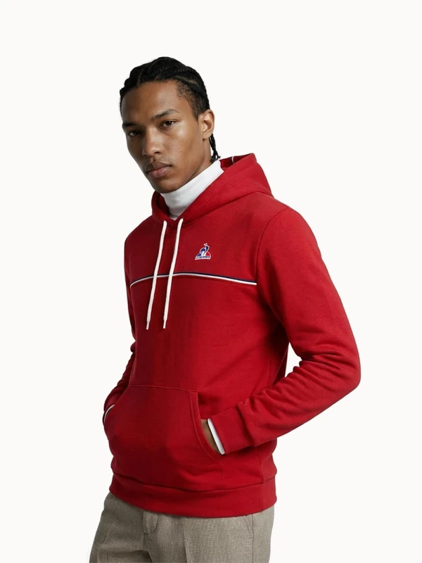 Le Coq Sportif - TRI SP Hoody N°1 - Men's Sweatshirt 85% Cotton 15% Polyester - Size XS - Colour Now/Red camuset chi - Adjustable hood, Everyday and Sporty Comfort