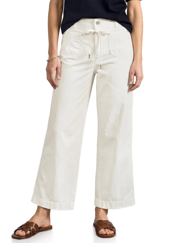 Street One Straight Leg Trousers in Washed Look, Off White, 38