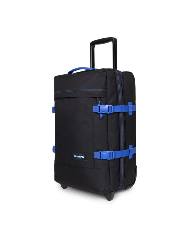 Eastpak Tranverz S Cabin Luggage 42L (51 x 32.5 x 24 cm), Durable Rolling Suitcase, Lightweight Carry-On with Double Compartments, Telescopic Handle & TSA Lock - Kontrast Black Blue