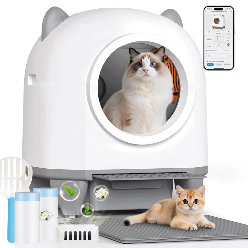 JUMMICO 90L XXL Self-Cleaning Cat Litter Box, Automatic Smart with APP Control, Anti-Pinch Safety, Health Monitoring, Double Deodorization, Litter Mat & Fragrance Included, for Multiple Cats