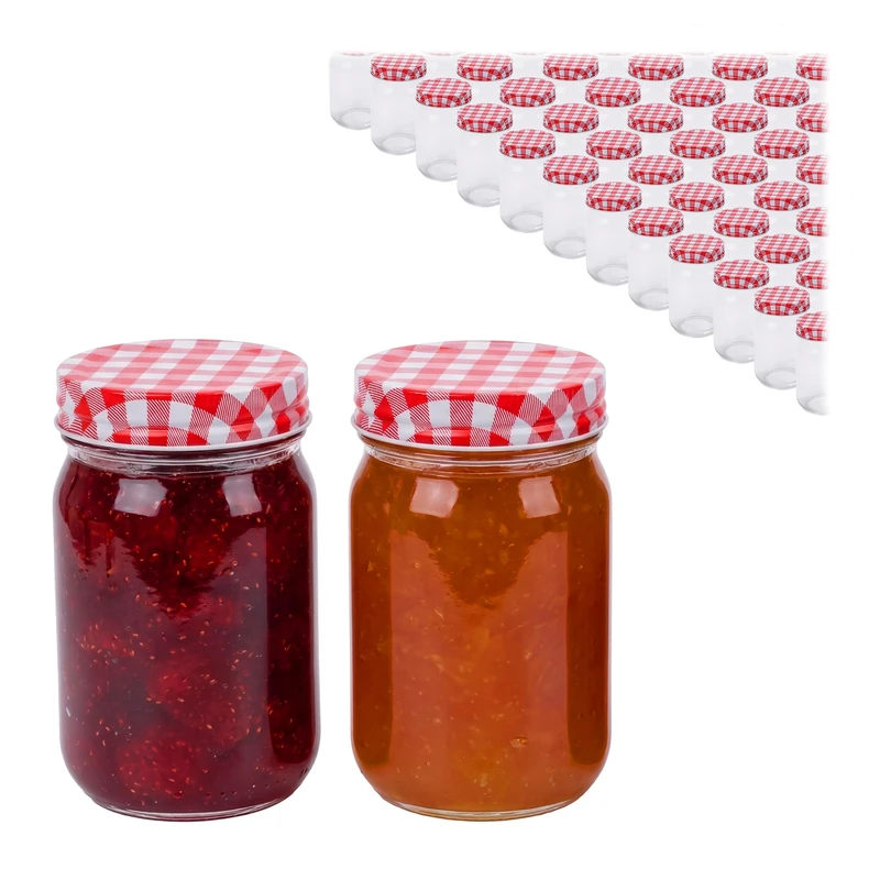 Relaxdays Set of 50 Preserving Jars, 400 ml, Twist-Off Lids, Clear, 12.5 x 7.5 x 7.5 cm