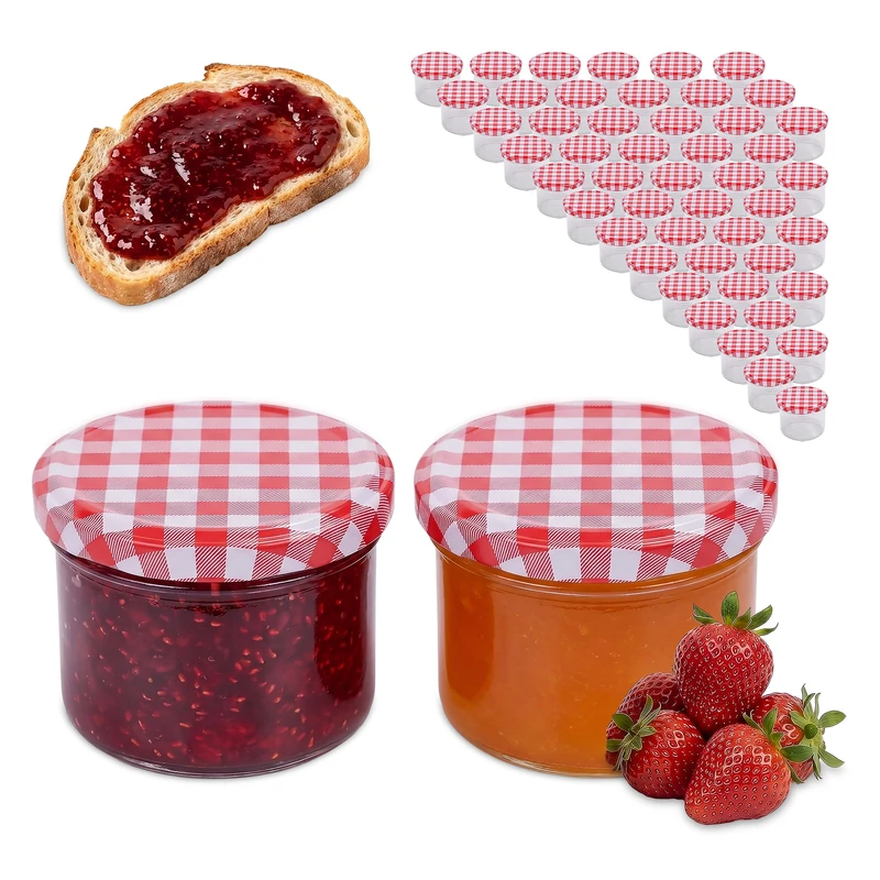 Relaxdays Set of 50 Preserving Jars, 220ml, Twist-Off Lids, Clear, 6.5 x 8.5 x 8.5 cm - Image 1