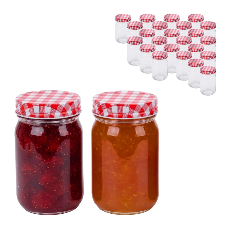 Relaxdays 25-Pack Preserving Jars, 400 ml, Twist-Off Lids, Large Jam Jars, Clear, 12.5 x 7.5 x 7.5 cm