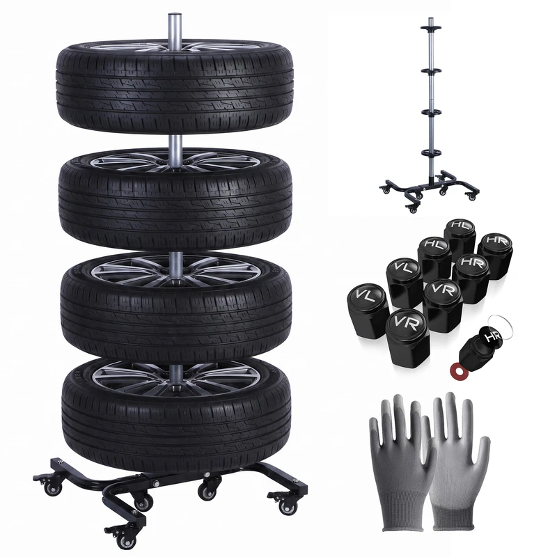 Relaxdays Tire Stand with Castors for 4 Rims, Max 150kg Capacity, 130x50x50cm, Steel Black