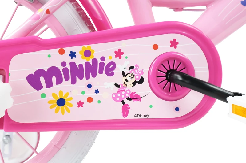 Disney Minnie Mouse Girls Bike, 14 Inch, Pink, Steel Frame, with Training Wheels, Front Basket and Rear Dolly Carrier, Ages 4 to 6