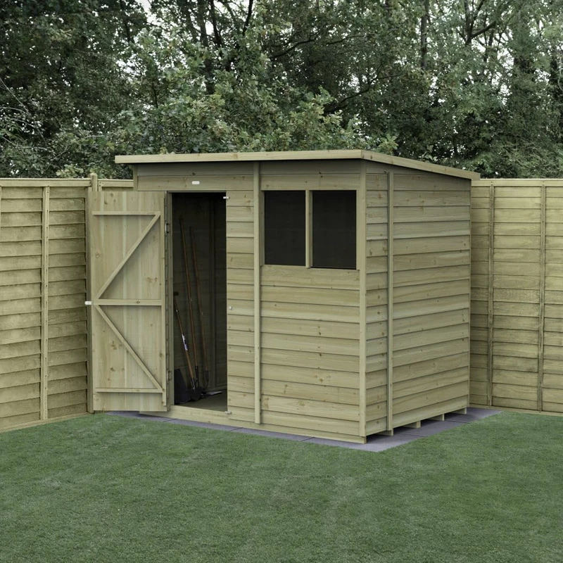 Forest Garden Pent Shed 7x5 |Single Door |2 Windows |Including Wooden Shed Base |25 Year Anti-Rot Guarantee