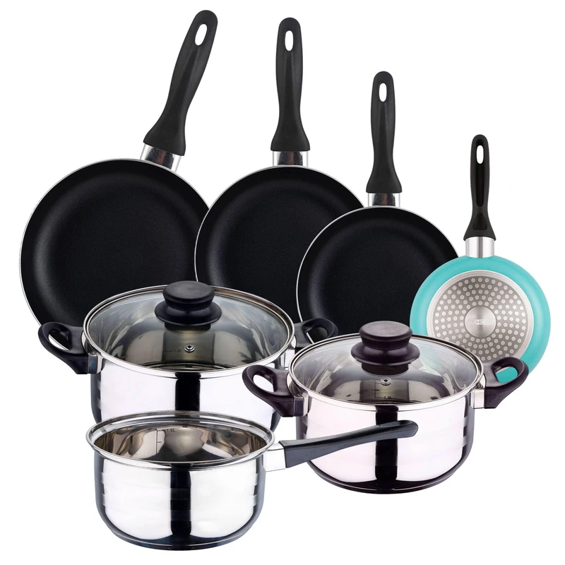 Well Home Pack 5 Piece Stainless Steel Cookware + Frying Pans Ø16Ø20Ø24Ø28cm Pressed Aluminium Sky Blue - Image 1