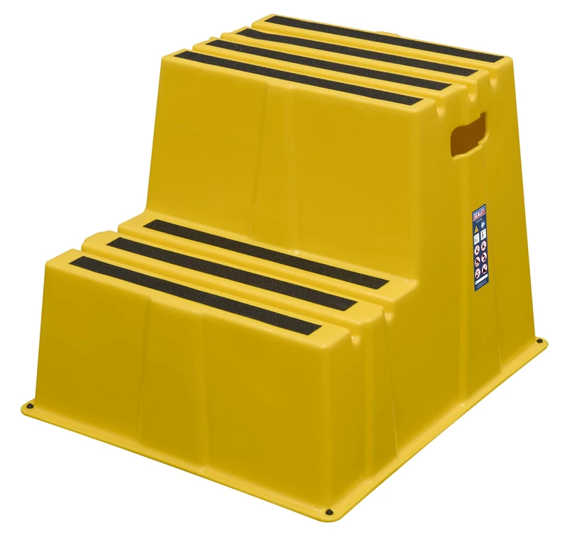 Sealey Two Step Safety Steps, Heavy-Duty Build, Anti-Slip Treads, Rubber Feet, 150kg Capacity, 500mm Height, Yellow – KS6