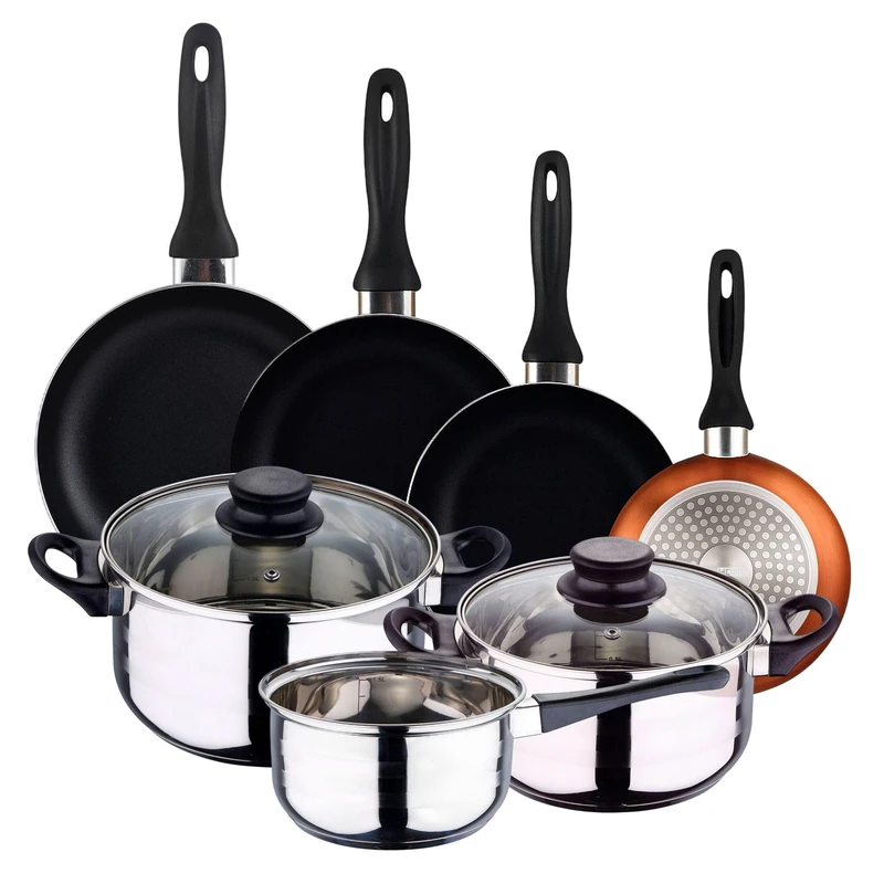 Well Home Pack 5 Piece Stainless Steel Cookware + Frying Pans Ø16Ø20Ø24Ø28cm Pressed Aluminium Metallic Bronze - Image 1