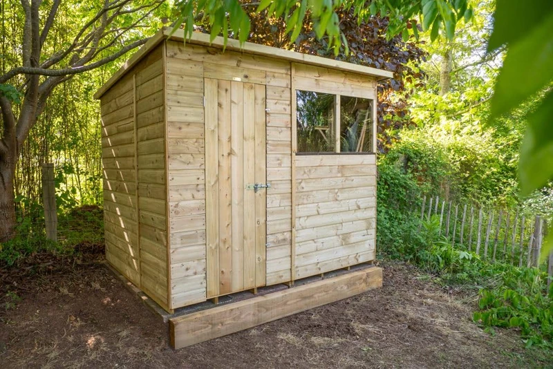 Forest Garden 8x6 Pent Shed |2 Windows |Including Wooden Shed Base |25 Year Anti-Rot Protection
