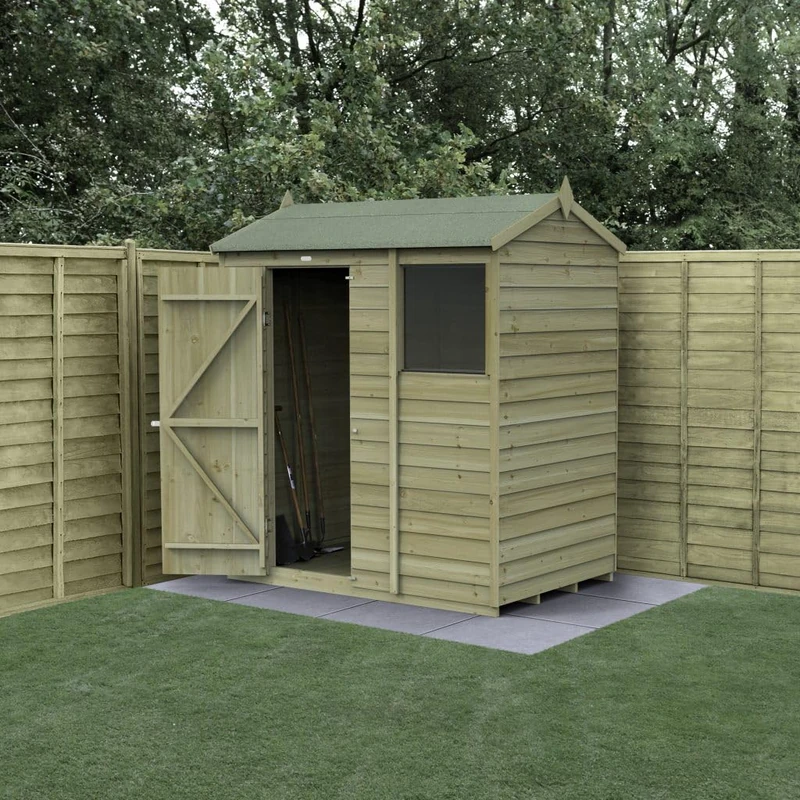 Forest Garden Reverse Apex Shed 6x4 |Single Door |1 Window |Including Wooden Shed Base |25 Year Anti-Rot Guarantee