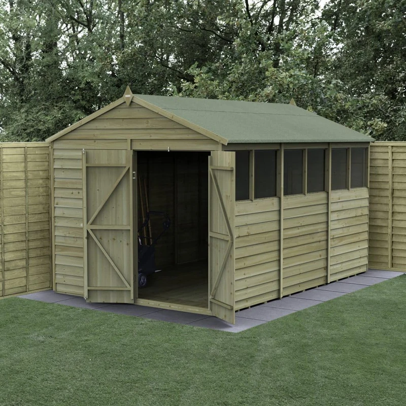 Forest Garden Apex Shed 8x12 |Double Door |6 Window |Including Wooden Shed Base |25 Year Anti-Rot Guarantee