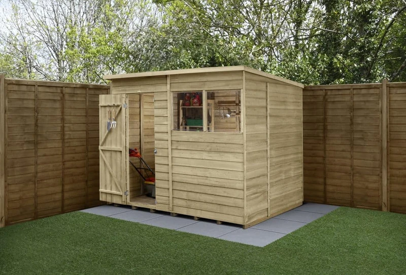 Forest Garden Pent Shed 8x6 |Single Door |2 Windows |Including Wooden Shed Base |25 Year Anti-Rot Guarantee