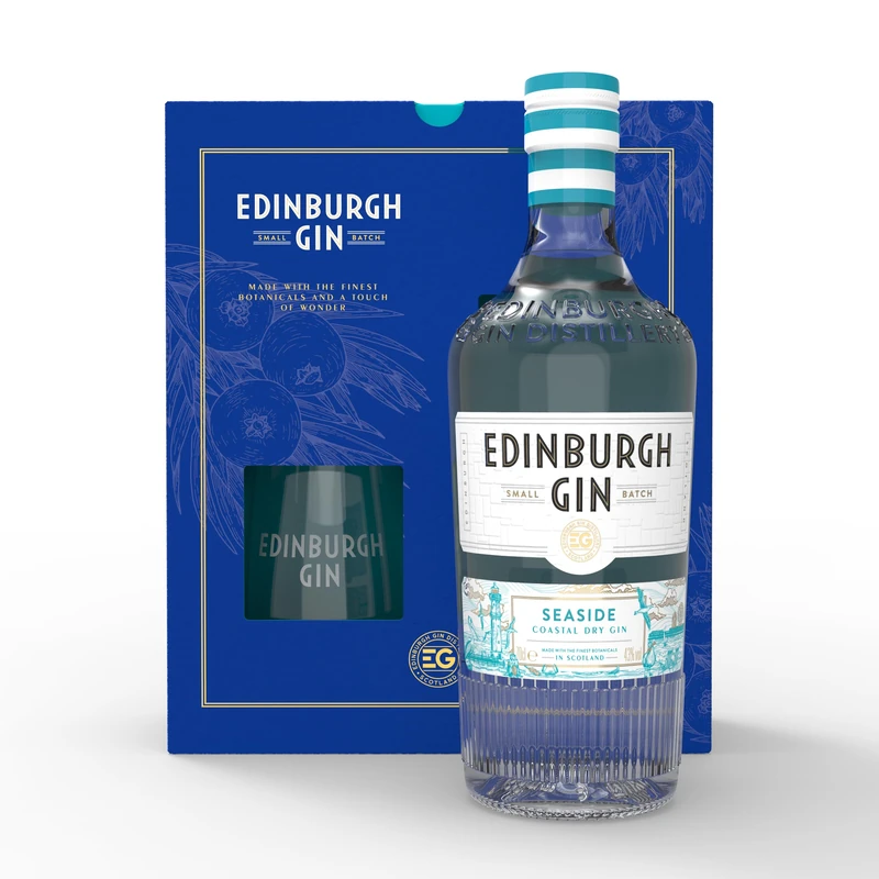 Edinburgh Gin Seaside Gin with Two Glasses Gift Set 70cl | 43% ABV | Perfect for Gifting | Award Winning Premium Gin | Crafted with Citrus and Lavender for a Smooth Taste |