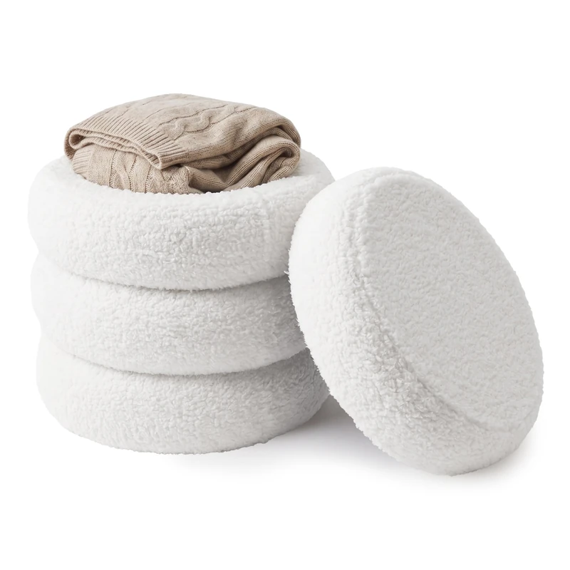 Relaxdays Teddy-Fur Footstool, Padded Plush Seat, Ribbed, 47x42x42 cm, White for Bedroom and Living Room - Image 1
