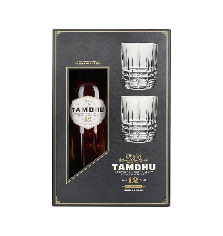 Tamdhu 12yo Speyside Single Malt Scotch with Two Glasses Gift Set 70cl | 46% ABV | Perfect for Gifting | Matured Exclusively in Sherry Casks for Summer Fruit Flavour | Natural Colour |