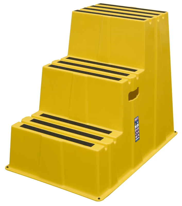 Sealey Three Step Safety Steps, Heavy-Duty Build, Anti-Slip Treads, Rubber Feet, 150kg Capacity, 730mm Height, Yellow – KS7 - Image 1