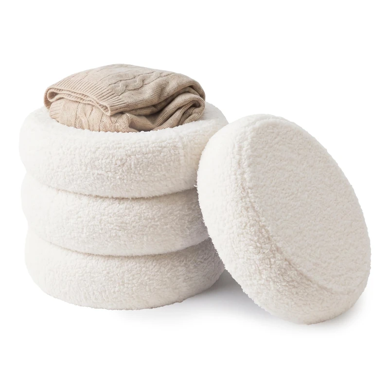 Relaxdays Teddy Faux Fur Footstool, upholstered, ribbed, 47x42x42 cm, cream for bedroom and living room