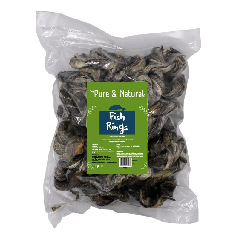 Pure & Natural Whitefish Rings 1kg, 100% Air Dried Fish Skin for Dogs 1kg, Grain Free Dog Treats and Natural Dog Chews with Omega 3 for Dogs