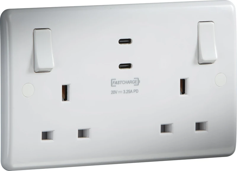 Knightsbridge 13A 2G Switched Socket with Dual USB-C Max. 65W